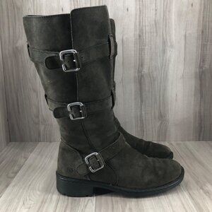 Born Moto Boots Womens 10 Tessa Olive Green Suede Zip Tall Knee High Shoes